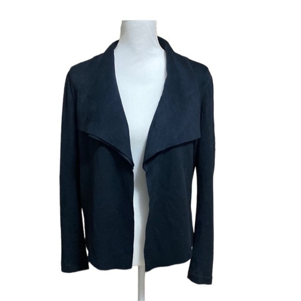 Premise Womens Size S Black Faux Suede Draped Waterfall Jacket Coat Blazer